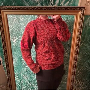 Red Leopard spot and Poppies Sweater